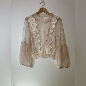 Elegant Lace Sheer Blouse - Cream